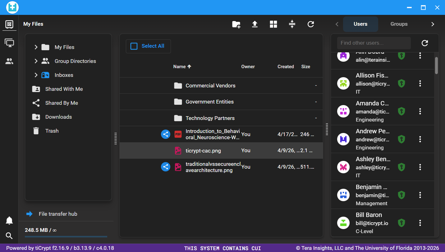 tiCrypt vault storage and sharing interface